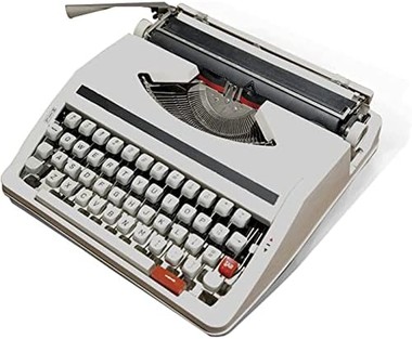 Máquina de escrever mecânica portátil, com teclado, barras de tipo e cilindro